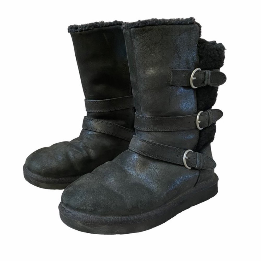 UGG Australia Becket Moto Buckle Leather Sheepskin Boot size 6